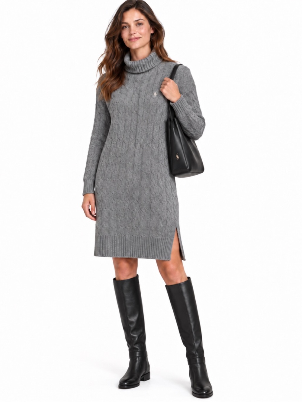 NWOT! Polo Ralph Lauren Gray Knit Wool Cashmere Turtleneck Sweater Dress Small